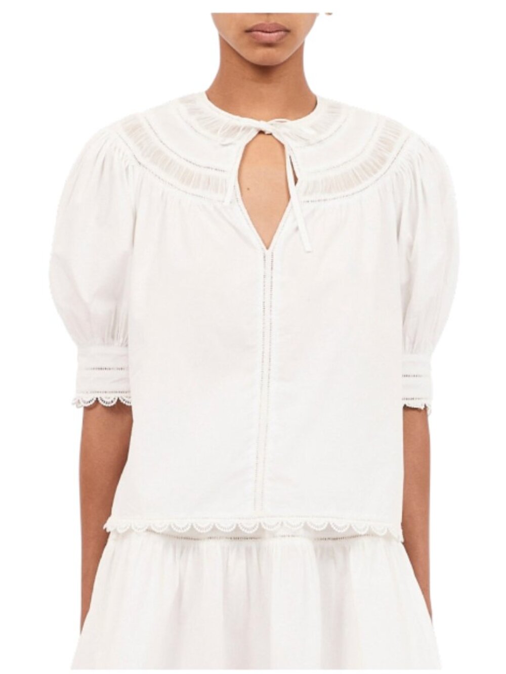 Ulla Johnson Dylan Top Blouse Shirt Womens 2 4 White Short Sleeve Cotton V-Neck